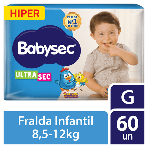 Babysec Fralda Infantil Galinha Pintadinha Ultra Sec G 60 un - 12h absorção, velcro