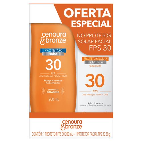 Kit Protetor Solar Cenoura e Bronze Corpo FPS 30 - 200ml + Facial FPS 30 - 50g