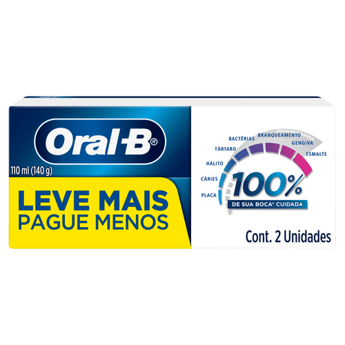 CREME DENTAL ORAL B 100% 140G C2 UNIDADES LEVE MAIS PAGUE MENOS