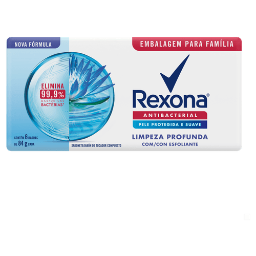 Pack Sabonete Barra Antibacterial Rexona Limpeza Profunda Envoltório 6 Unidades 84g Cada Embalagem Família