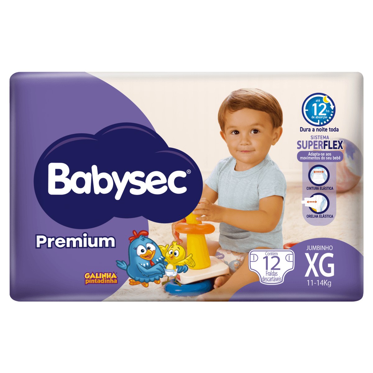 Fralda Babysec Galinha Pintadinha Premium Xg Com 12 Unidades