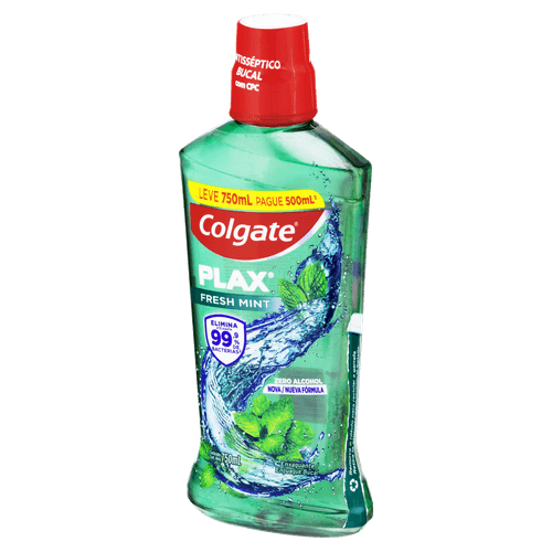 Enxaguante Bucal Zero Álcool Fresh Mint Colgate Plax Frasco Leve 750ml Pague 500ml