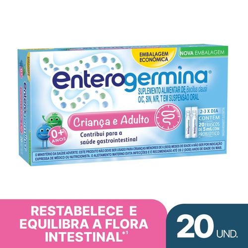 Tratamento Digestivo sem Sabor Enterogermina Caixa 100ml 20 Frascos