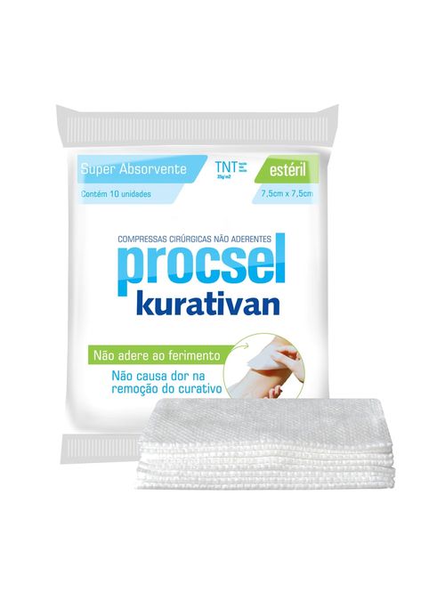 Compressa Cirúrgica Estéril Kurativan Procsel - 7,5x7,5cm - 10 compressas