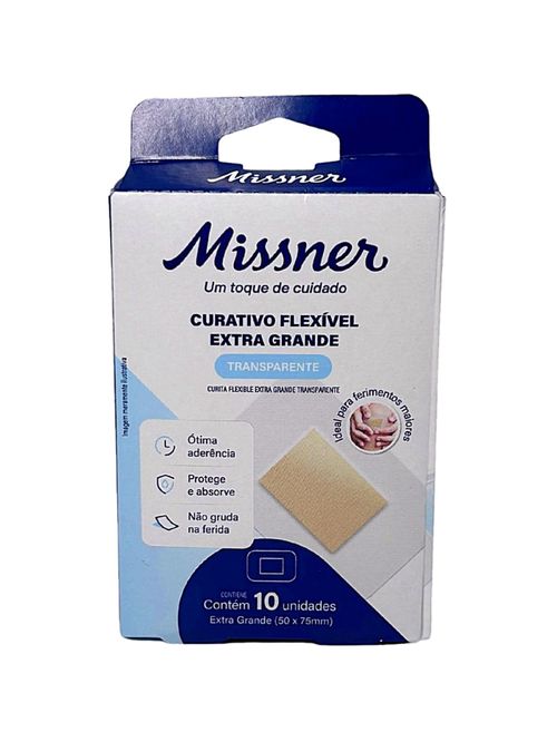 Curativo Flexível Transparente Extra Grande 50x75mm 10 Unidades Missner