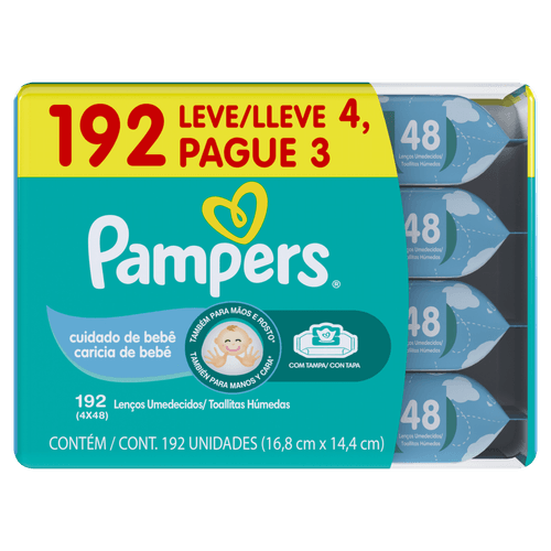 Lenço Umedecido Pampers Cuidado de Bebê 196 Unidades