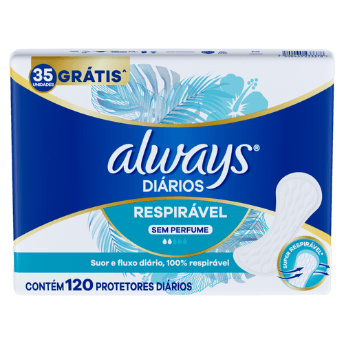 Protetor Diário sem Abas Respirável Always - 120 unidades