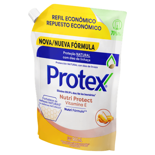 Sabonete Líquido para as Mãos Antibacteriano Protex Nutri Protect Vitamina E Sachê 900ml Refil Super Econômico