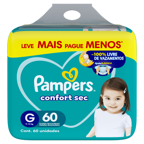 Pampers Fralda Descartável Confort Sec G 60 Unidades Alta Absorção Hipoalergênica