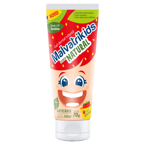 Gel Dental Infantil com Flúor Extrato Natural Morango Malvatrikids - 70g