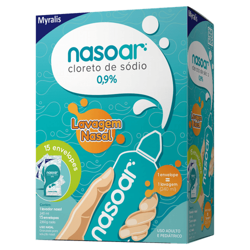 Solução Nasal Cloreto de Sódio 0,9% Nasoar 15 Envelopes + Frasco