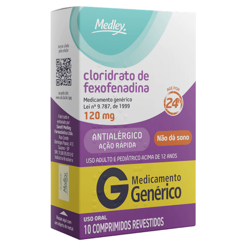 Cloridrato de Fexofenadina 120mg Genérico Medley - 10 Comprimidos