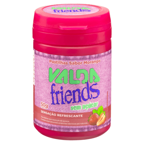 Pastilhas Friends Morango Zero Açúcar 50g Mentol Eucaliptol Timol Valda
