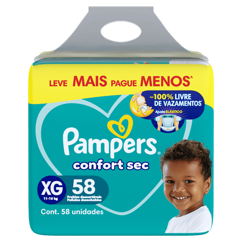 Pampers Fralda Descartável Ultra Absorvente Antivazamento 12h Confort Sec XG 58 Unidades