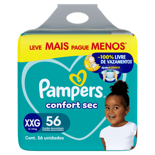Pampers Fralda Descartável Confort Sec XXG 56 Un - Alta Absorção e Anti‑vazamento