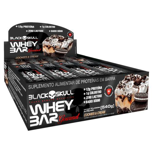 Barra de Proteína Cookies & Cream Zero Lactose Black Skull Whey Bar Gourmet - 45g