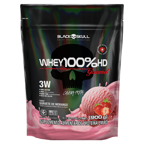 Suplemento Alimentar em Pó Whey HD Gourmet Black Skull Morango Refil - 900g