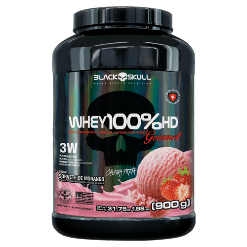 Suplemento Alimentar em Pó Whey HD Gourmet Black Skull Morango - 900g