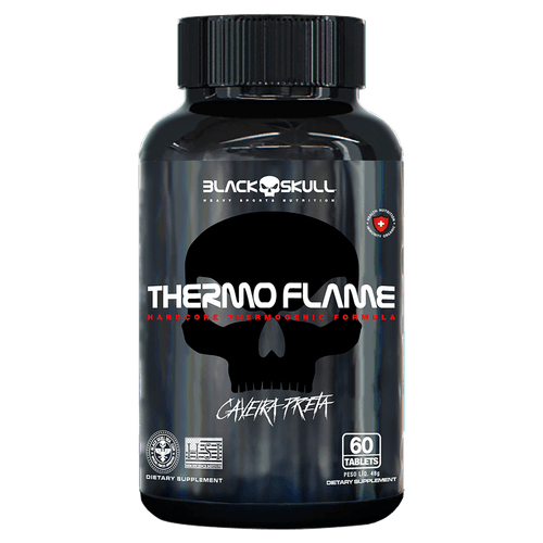 Suplemento Alimentar de Cafeína Caveira Preta Black Skull Thermo Flame - 60 Tabletes