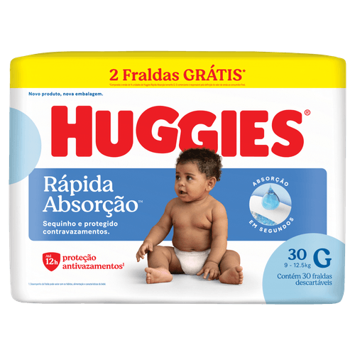 Huggies Fralda Descartável Tripla Proteção G 30 Unidades - Rápida Absorção