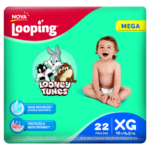 Looping Fralda Descartável XG 22 Unidades Hipoalergênica Alta Absorção Antivazamento