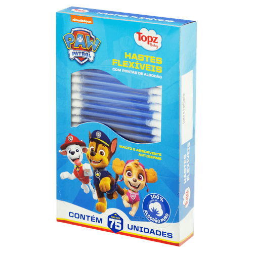 Hastes Flexíveis Infantil Patrulha Canina 75un 100% Algodão Topz Baby Cuidado Suave