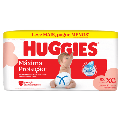 Huggies Fralda Descartável XG Máxima Proteção 82 un Xtra-Flex 12h Antivazamento