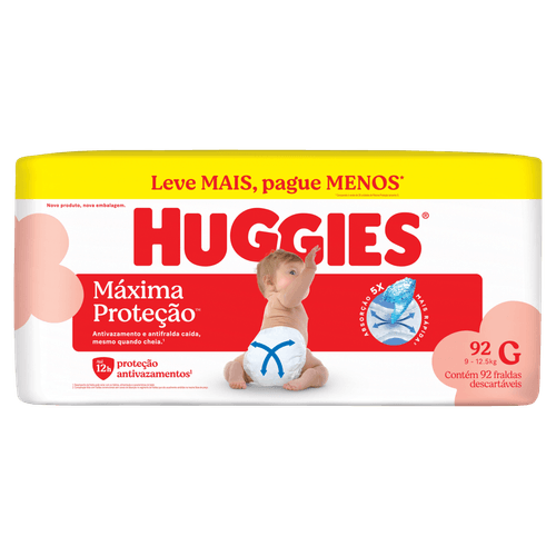 Kimberly Huggies Fralda Descartável Máxima Proteção G 92 un Xtra-Flex 12h