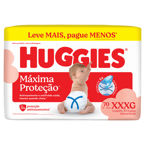 Huggies Fralda Descartável Máxima Proteção XXXG 70un | Xtra-Flex 12h Antivazamento