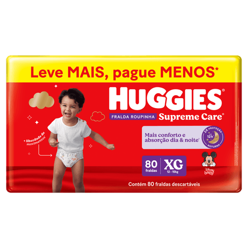 Huggies Fralda Roupinha Supreme Care XG 80un Dia & Noite — Super Absorção