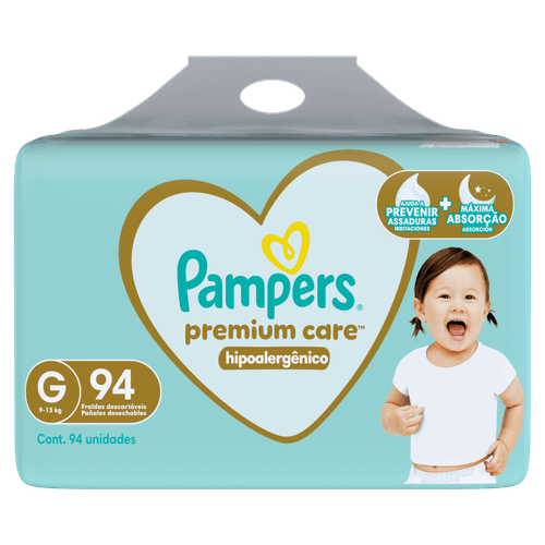 Pampers Fralda Descartável Premium Care G 9-13kg 94un Hipoalergênica Aloe Vera 12h