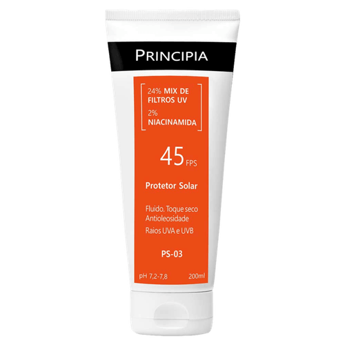 Protetor Solar Fluido Toque Seco Antioleosidade FPS 45 Principia PS-03 - 200ml