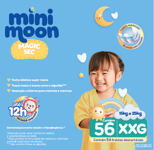 Fralda Descartável Mini Moon Magic Sec Mega XXG - 56 Unidades