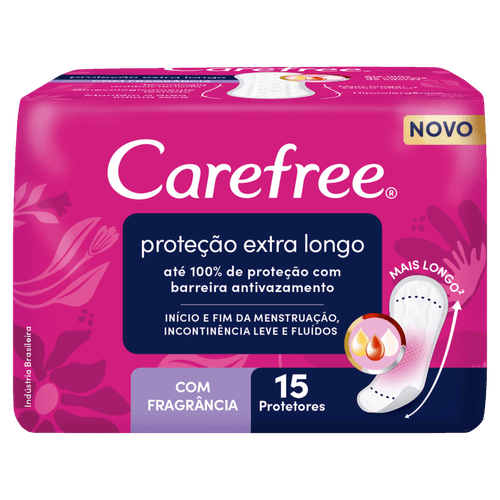 Protetor Diário Carefree Sem Abas Com Perfume Proteção Extra Longo - 15 Unidades