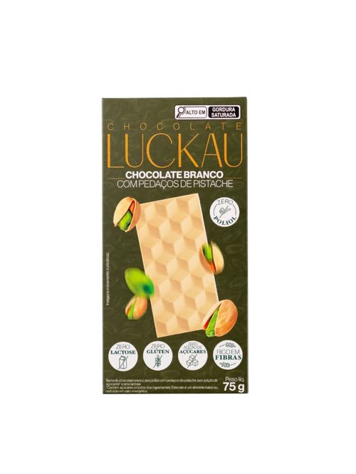 Barra Choco Branco Zero Poliol com Pedaços de Pistache Luckau 75g