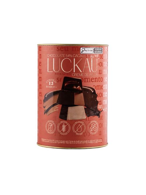 Bombom De Chocolate 54% Cacau Com Creme Avelã Luckau Lata 198g