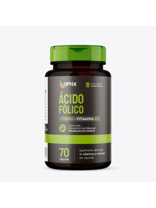 Ácido Fólico Ferro e Vitamina B12 Omix 70cáps