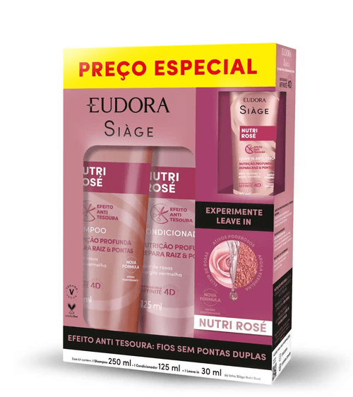 Kit Shampoo 250ml + Condicionador 125ml + Leave-In 30ml Eudora Siàge Nutri Rosé