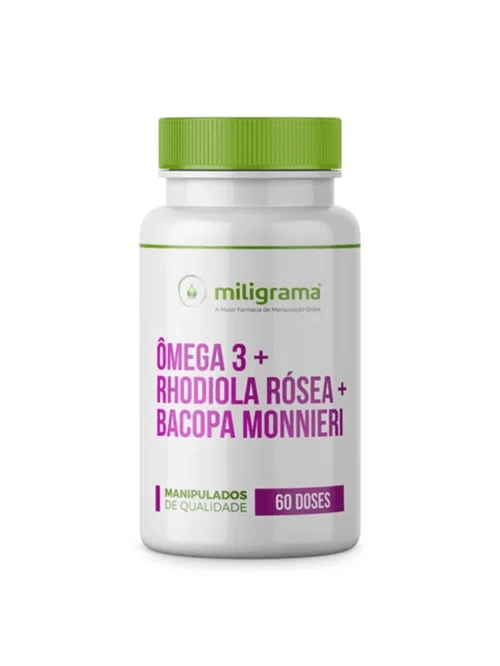 Ômega 3 pó 600mg + Rhodiola rósea 150mg + Bacopa monnieri 250mg 60 Doses