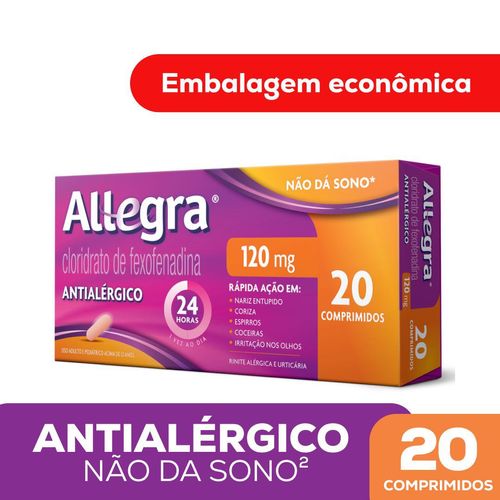Antialérgico Cloridrato de Fexofenadina Allegra 120mg Comprimido 20 Unidades