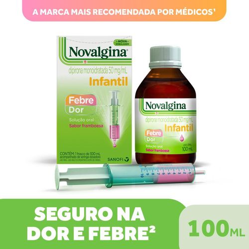 Novalgina Framboesa 50mg/ml Sanofi Caixa 100ml + Seringa Dosadora