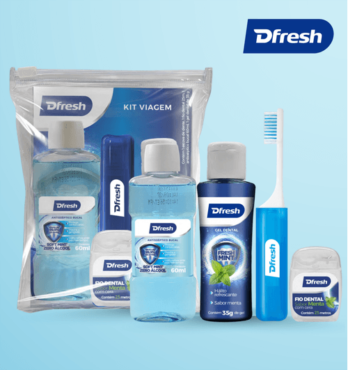 Kit Viagem Dfresh Escova + Gel dental + Enxaguante + Fio dental