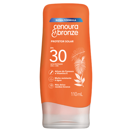 Cenoura Bronze Protetor Solar Loção FPS 30 110ml com Extrato de Cenoura e Vitamina E