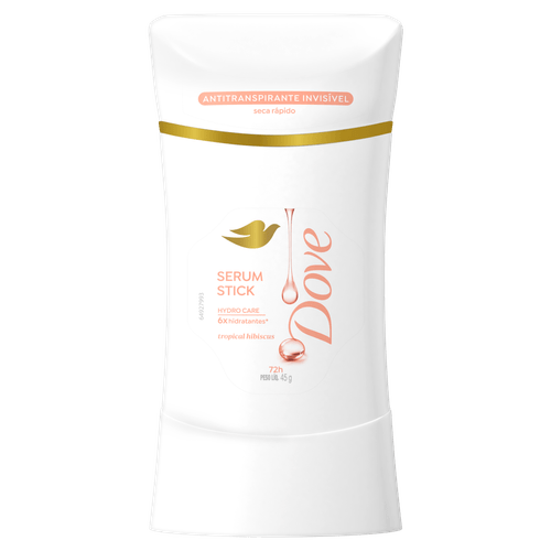 Dove Desodorante Antitranspirante Stick Sérum Hydro Care Invisível Hibiscus 45g 72h