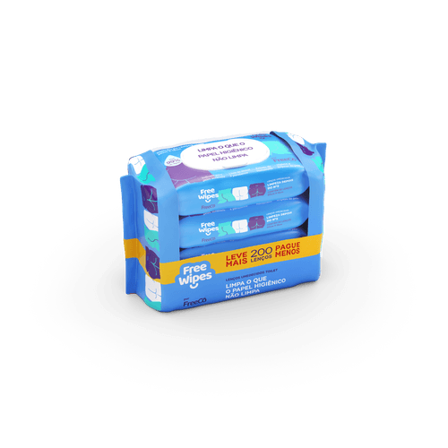 Free Wipes Lenço Umedecido Adulto 99% Água com Hamamélis Sem Álcool 200 un