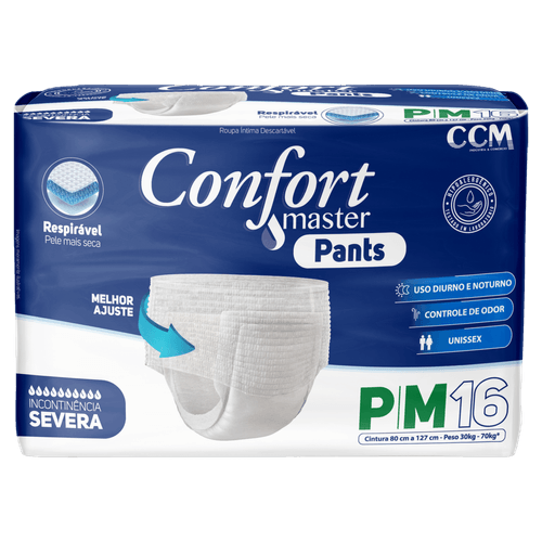 Roupa Íntima Unissex Pants Confort Master P/M - 16 Unidades