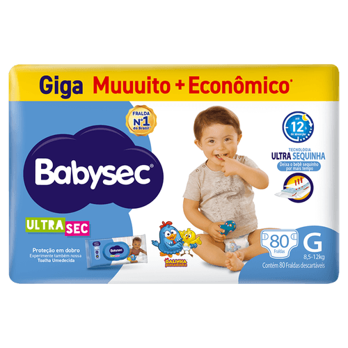 Babysec Fralda Descartável Ultra Sequinho 12h Ultrasec G 8,5-12kg 80 Unidades