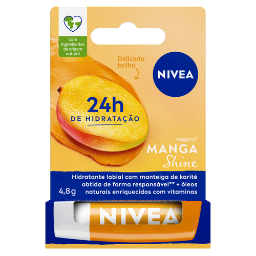 Nivea Hidratante Labial Manga Shine Brilho 4,8g - Manteiga de Karité Vegano