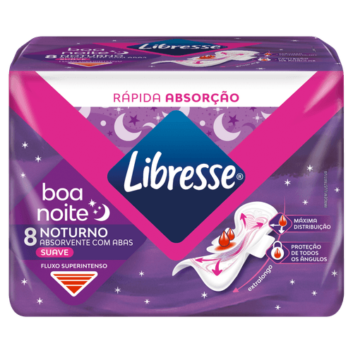 Absorvente Libresse Noturno Extra Longo Suave com Abas - 8 Unidades