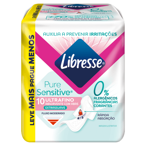 Absorvente Pure Sensitive 10 Unidades Extra Suave com Abas Libresse